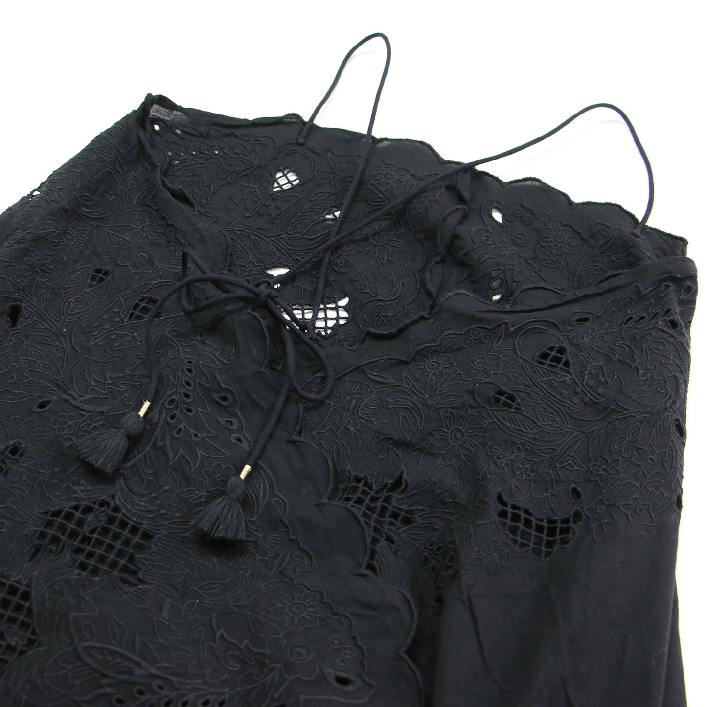 25秋冬 バンダナ エンブロイダリー キャミソール ワンピース / ロング丈 刺繍 フリンジ リボン スカラップ コットン