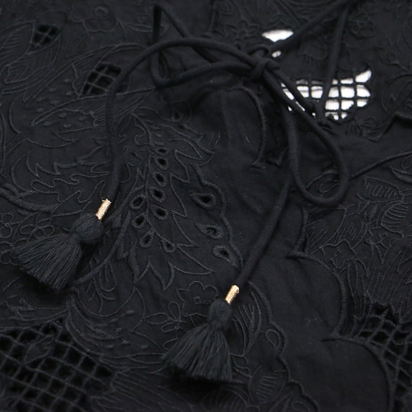 25秋冬 バンダナ エンブロイダリー キャミソール ワンピース / ロング丈 刺繍 フリンジ リボン スカラップ コットン