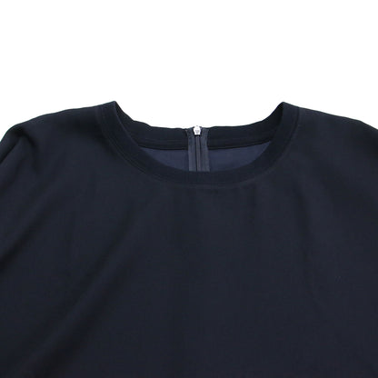 23春夏 バック サテン ラウンドヘムプルオーバー / FluidBackSatin 半袖 キャップスリーブ クルーネック ラウンドヘム Aライン ワイドシルエット