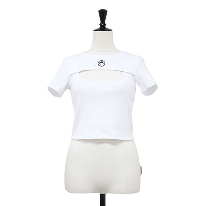 25春夏 ムーンロゴ カットアウト 半袖 Tシャツ / MOON LOGO RIBBED JERSEY CUT OUT T SHIRT カットソー クルーネック ハーフスリーブ リブ コットン