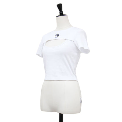 25春夏 ムーンロゴ カットアウト 半袖 Tシャツ / MOON LOGO RIBBED JERSEY CUT OUT T SHIRT カットソー クルーネック ハーフスリーブ リブ コットン
