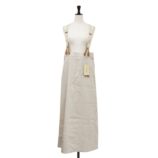 24春夏 リネン サスペンダー スカート / サロペット マキシ ハイウエスト Aライン