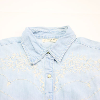 25春夏 ノースリーブ ウエスタンシャツ / TEXAS SUN ブラウス レギュラーカラー 刺繍 ダンガリー コットン