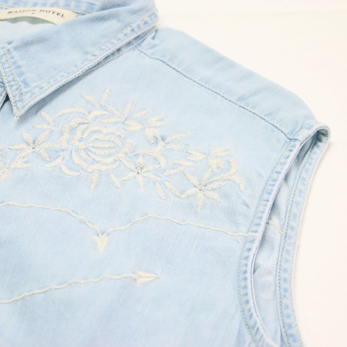 25春夏 ノースリーブ ウエスタンシャツ / TEXAS SUN ブラウス レギュラーカラー 刺繍 ダンガリー コットン