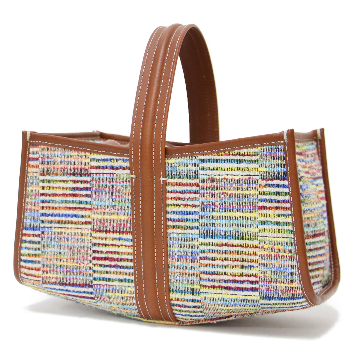 × IENA 別注 25秋冬 シーソー かご ハンドバッグ / SEE SAW BAG LINE CHECK ワンハンドル ツイード ボーダー ラインチェック 牛革