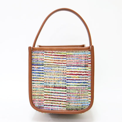 × IENA 別注 25秋冬 シーソー かご ハンドバッグ / SEE SAW BAG LINE CHECK ワンハンドル ツイード ボーダー ラインチェック 牛革