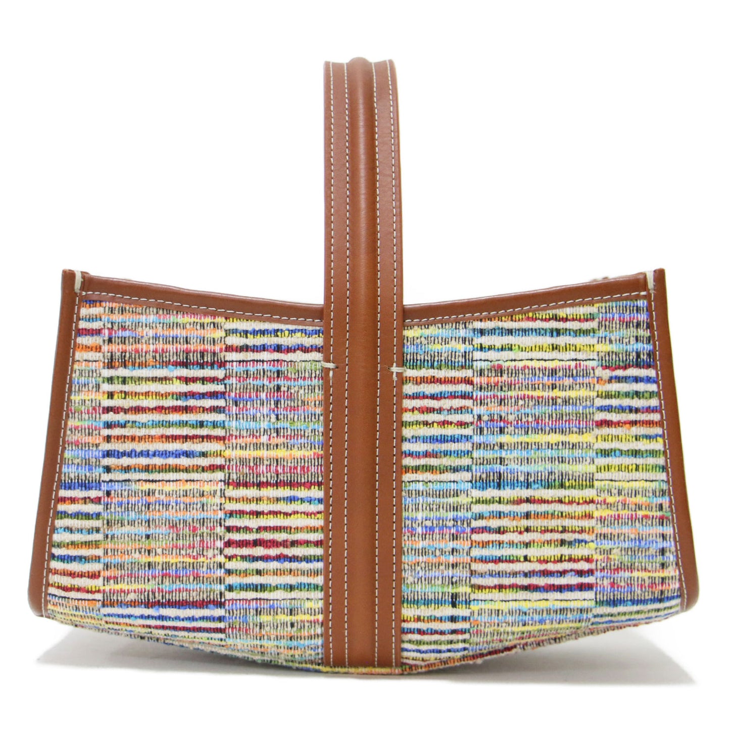 × IENA 別注 25秋冬 シーソー かご ハンドバッグ / SEE SAW BAG LINE CHECK ワンハンドル ツイード ボーダー ラインチェック 牛革