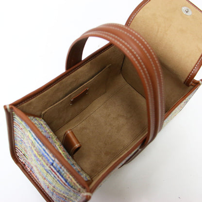 × IENA 別注 25秋冬 シーソー かご ハンドバッグ / SEE SAW BAG LINE CHECK ワンハンドル ツイード ボーダー ラインチェック 牛革