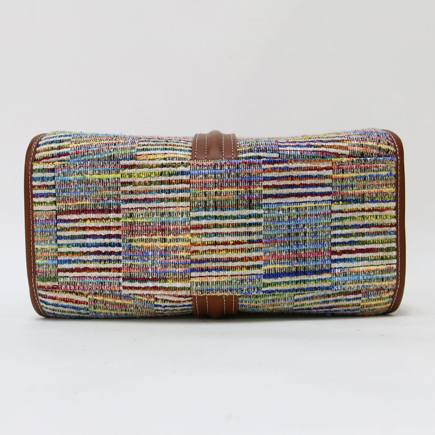 × IENA 別注 25秋冬 シーソー かご ハンドバッグ / SEE SAW BAG LINE CHECK ワンハンドル ツイード ボーダー ラインチェック 牛革