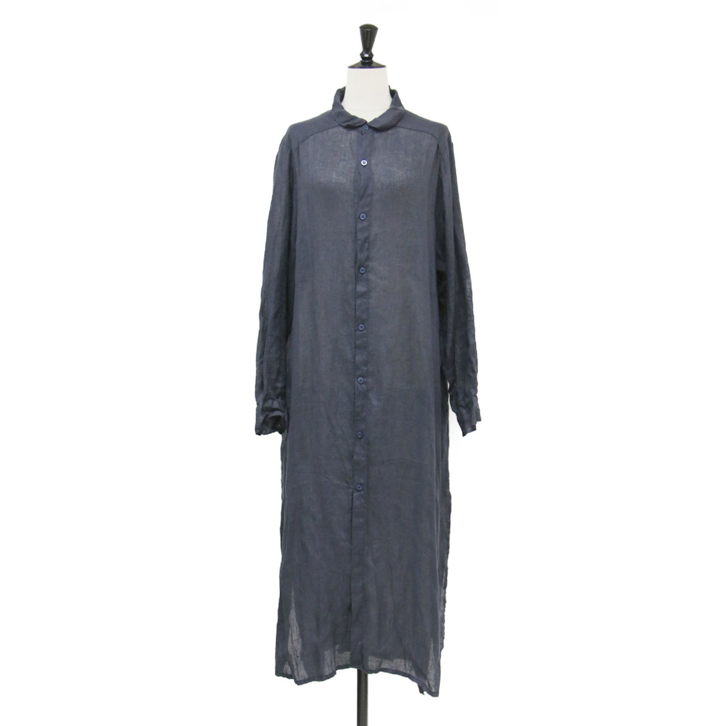 シャツ ワンピース / SHIRT DRESS ロング丈 バンドネック ボザム切替 サイドスリット ワイドシルエット リネン
