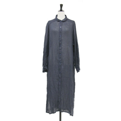 シャツ ワンピース / SHIRT DRESS ロング丈 バンドネック ボザム切替 サイドスリット ワイドシルエット リネン