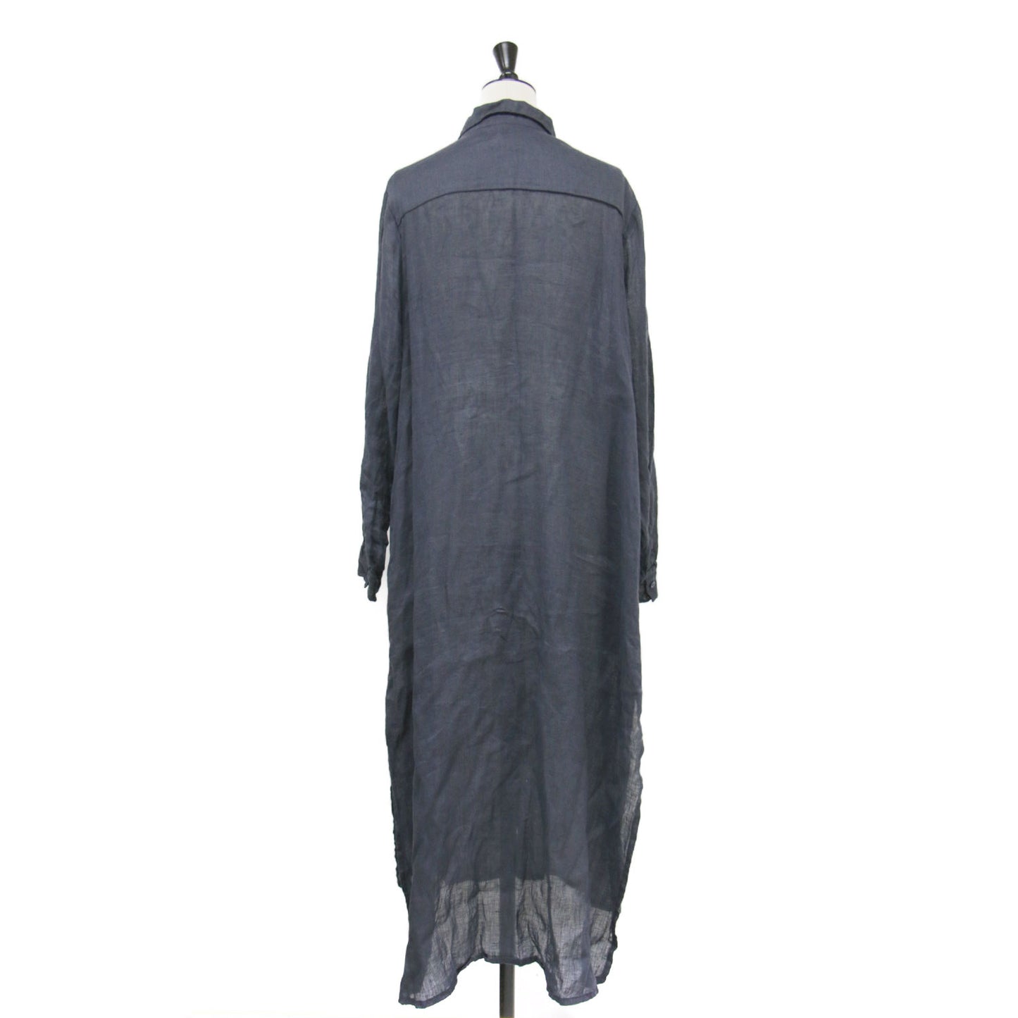 シャツ ワンピース / SHIRT DRESS ロング丈 バンドネック ボザム切替 サイドスリット ワイドシルエット リネン