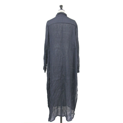 シャツ ワンピース / SHIRT DRESS ロング丈 バンドネック ボザム切替 サイドスリット ワイドシルエット リネン