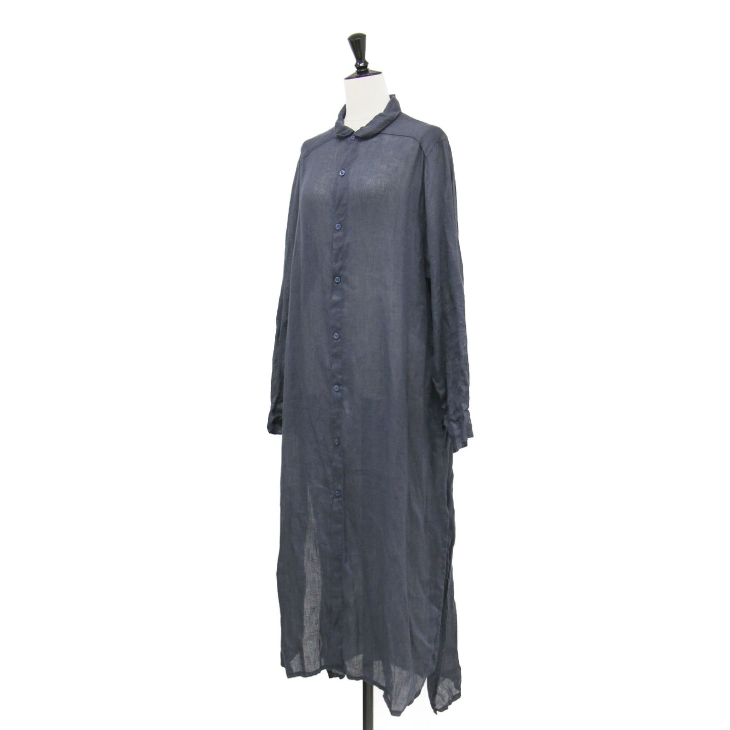 シャツ ワンピース / SHIRT DRESS ロング丈 バンドネック ボザム切替 サイドスリット ワイドシルエット リネン