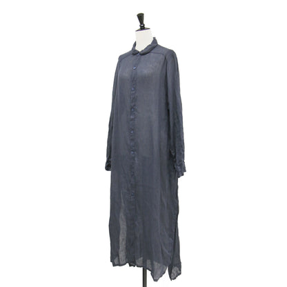 シャツ ワンピース / SHIRT DRESS ロング丈 バンドネック ボザム切替 サイドスリット ワイドシルエット リネン