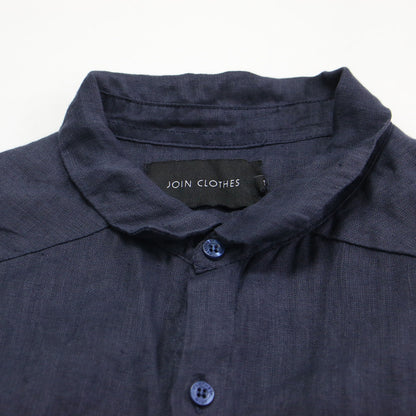 シャツ ワンピース / SHIRT DRESS ロング丈 バンドネック ボザム切替 サイドスリット ワイドシルエット リネン