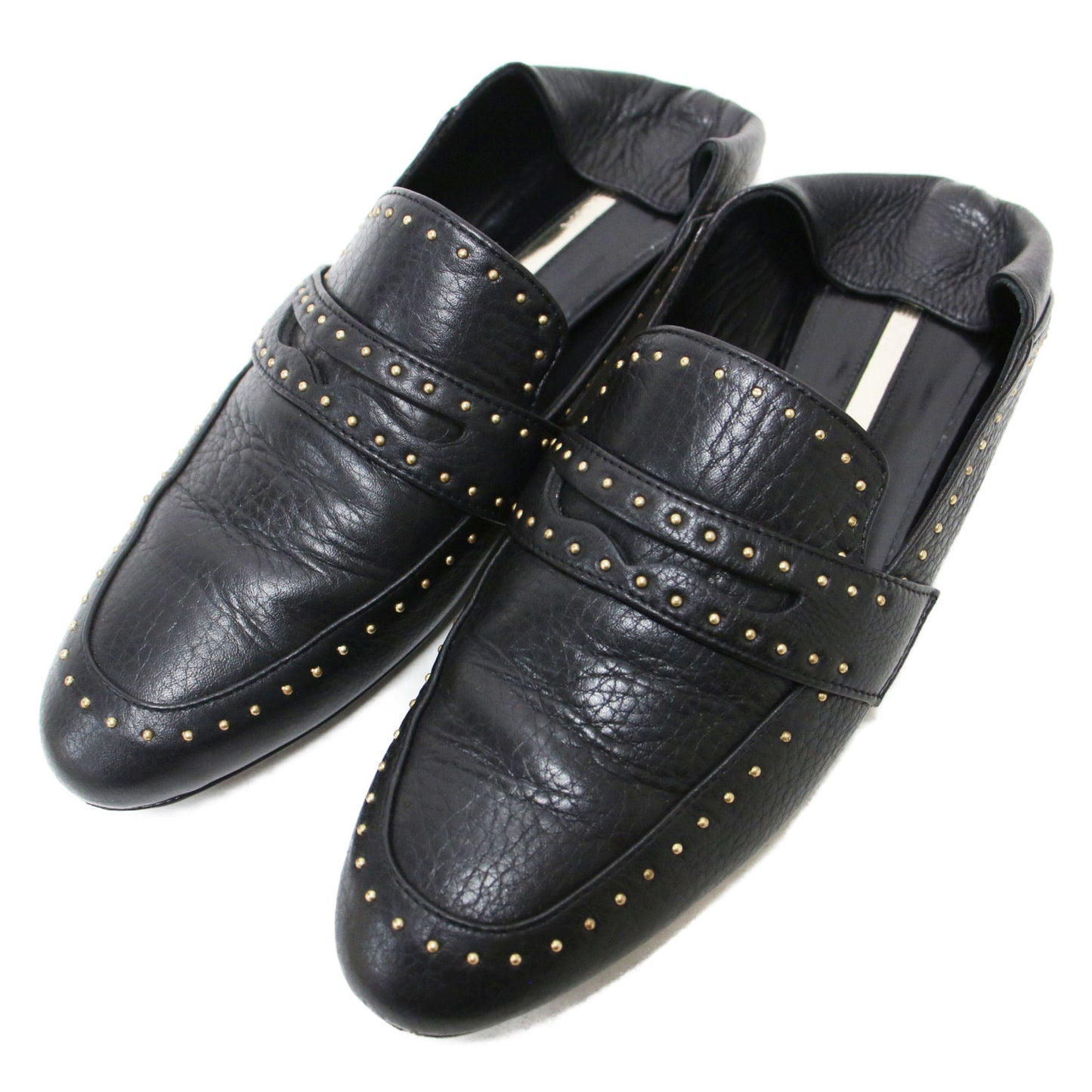 × BEAMS 別注 スタッズ 2WAY ローファー / スリッポン ラウンドトゥ フラット レザー