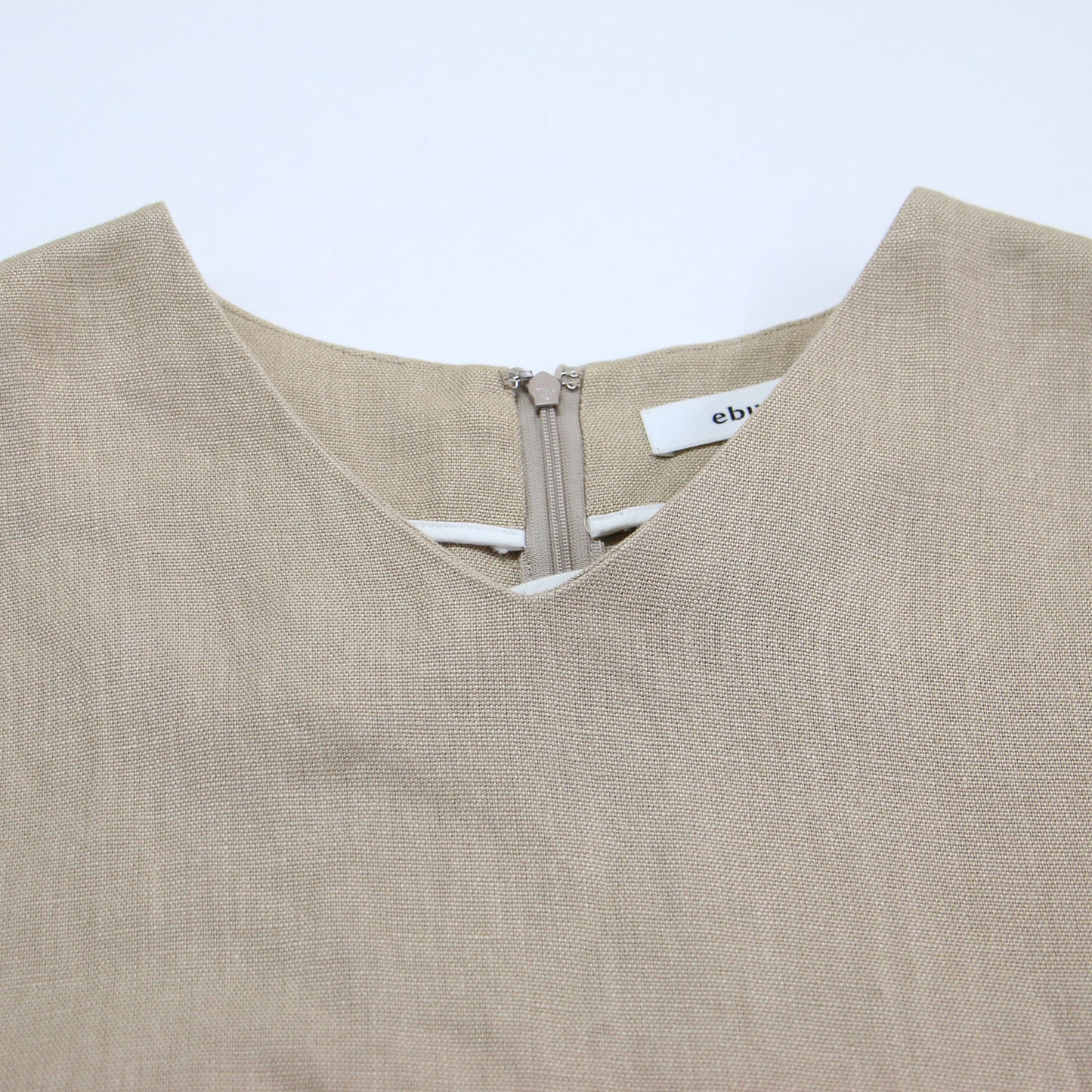 サッシュベルト付き ロング リネンワンピース / ドレス フレンチスリーブ Vネック フレア Aライン