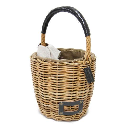 ミニバーキン ブライドル バケツM バスケット / かごバッグ ワンハンドル レザー リネン ハンドバッグ