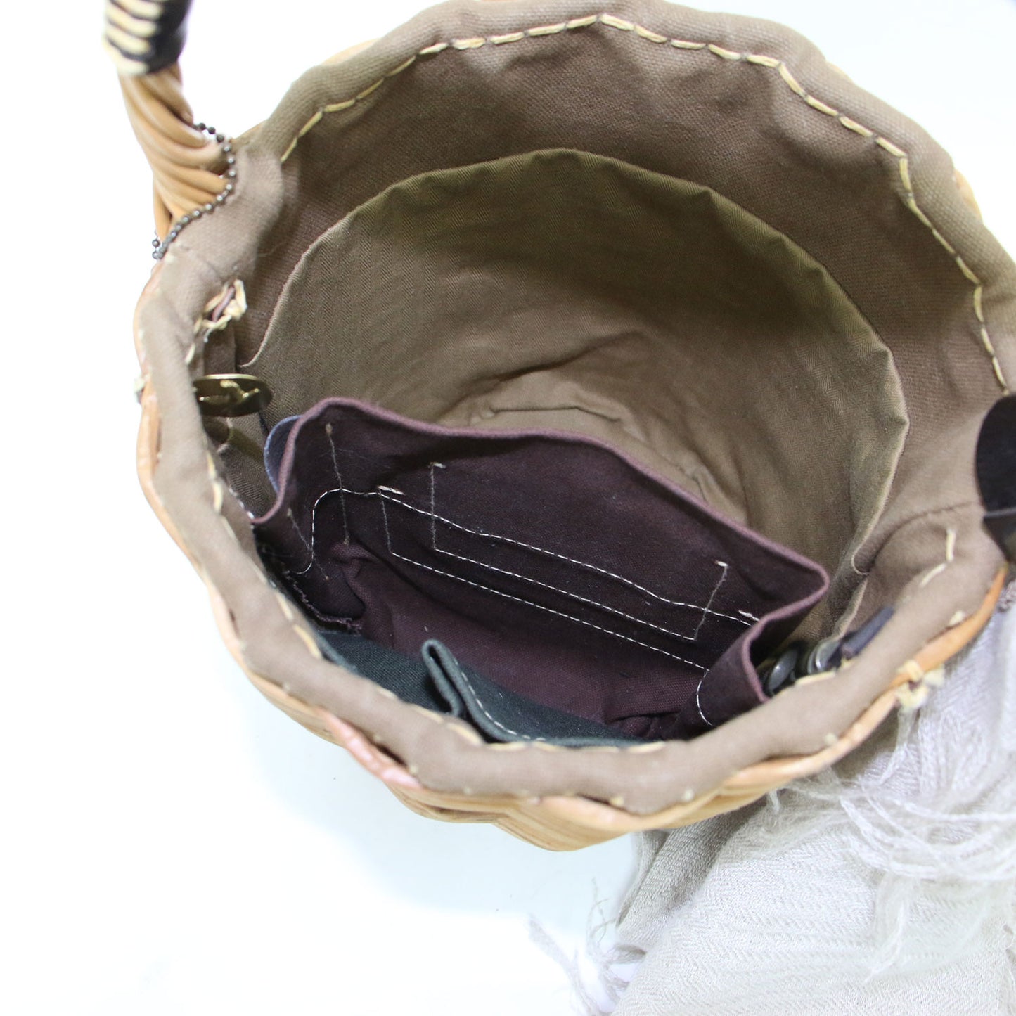 ミニバーキン ブライドル バケツM バスケット / かごバッグ ワンハンドル レザー リネン ハンドバッグ