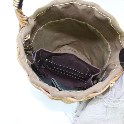 ミニバーキン ブライドル バケツM バスケット / かごバッグ ワンハンドル レザー リネン ハンドバッグ