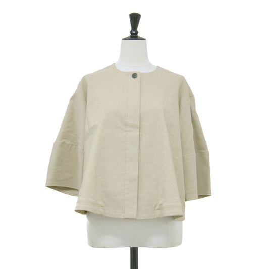25春夏 ノーカラージャケット / Lush Linen Khloe Jacket 七分袖 ショート丈 クルーネック ボックスシルエット リネン