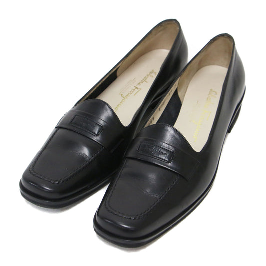 スクエアトゥ ローヒール ローファー / ロゴ フラット レザー