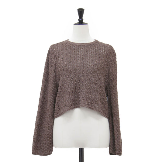 24春夏 ヘンプ シルク ニット ショートプルオーバー / 長袖 クルーネック ワイドスリーブ ローゲージ