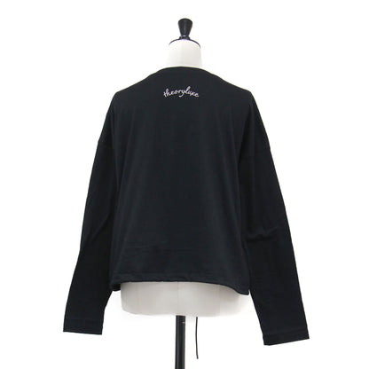 25秋冬 コットン ギャザー クロップドTシャツ / Luxe Jersey Alia Tee カットソー 長袖 クルーネック ロゴプリント