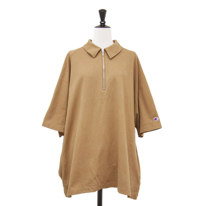 × FRAMeWORK 別注 26春夏 ハーフジップ ワイドTシャツ / JERSEY HALF ZIP TEE プルオーバー 5分袖 ラグラン ロゴ 刺繍 コットン