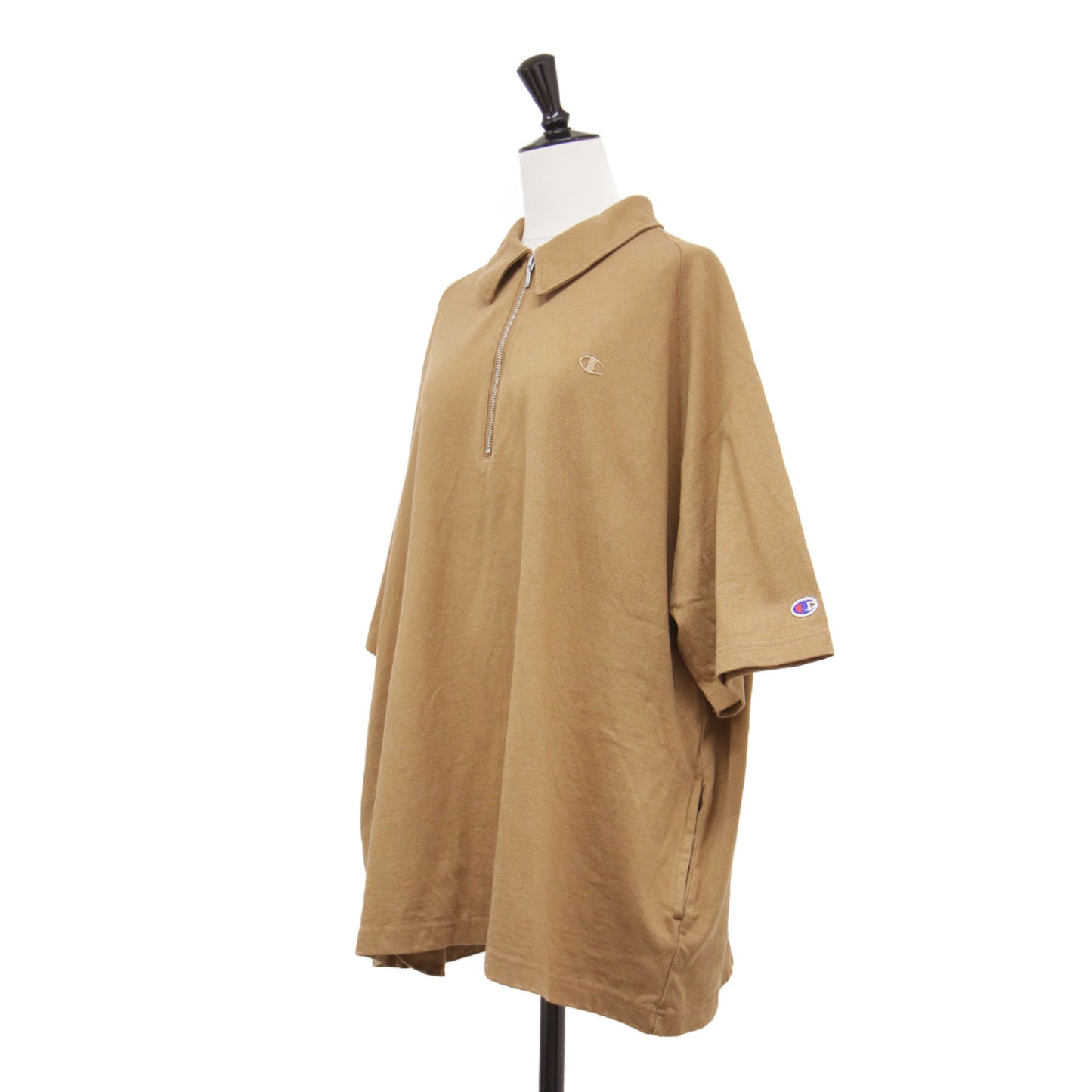 × FRAMeWORK 別注 26春夏 ハーフジップ ワイドTシャツ / JERSEY HALF ZIP TEE プルオーバー 5分袖 ラグラン ロゴ 刺繍 コットン
