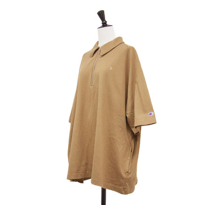 × FRAMeWORK 別注 26春夏 ハーフジップ ワイドTシャツ / JERSEY HALF ZIP TEE プルオーバー 5分袖 ラグラン ロゴ 刺繍 コットン
