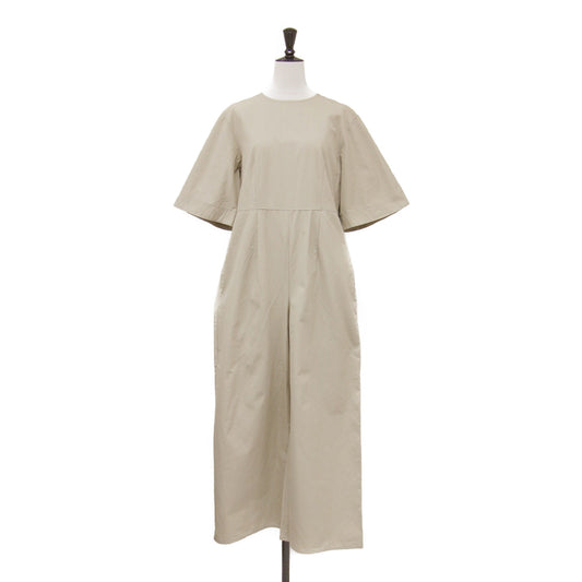 24春夏 ハーフスリーブ オールインワン / サロペット フルレングス クルーネック バックファスナー セミワイド コットン ウォッシャブル