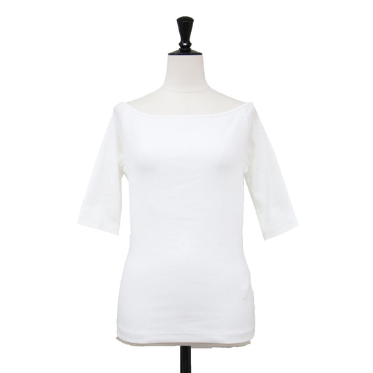 25春夏 コンパクトベア ボートネック カットソー / カットソー 5分袖 オフショルダー リブ コットン