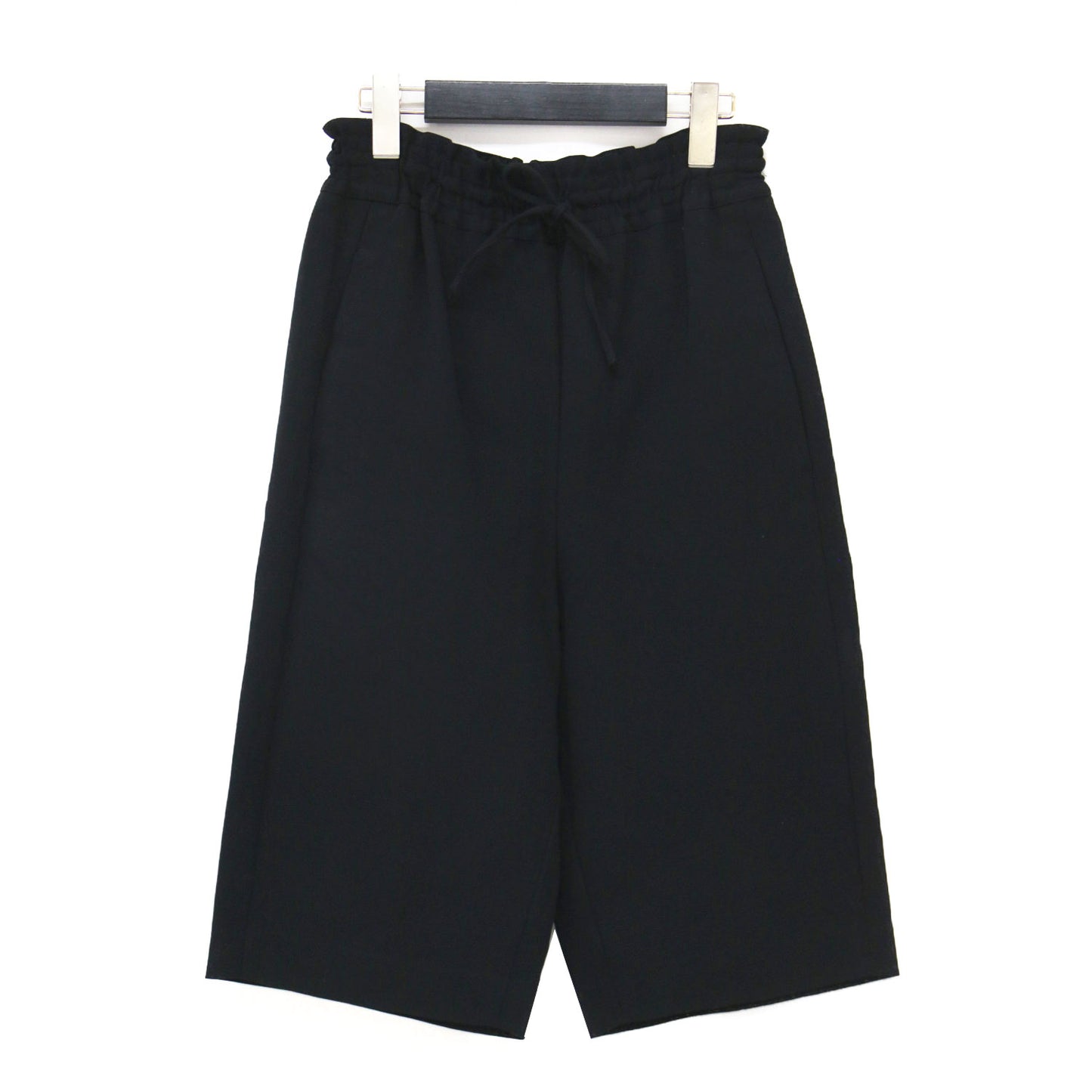 22春夏 コットン ダブルクロス センタープレス ショートトラウザー / ショートパンツ 膝上丈 ワイドシルエット ウエストゴム コットン ダブルクロス