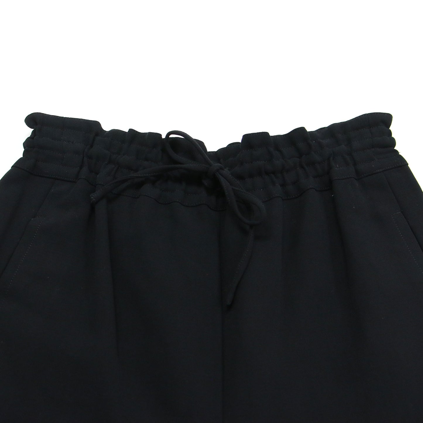 22春夏 コットン ダブルクロス センタープレス ショートトラウザー / ショートパンツ 膝上丈 ワイドシルエット ウエストゴム コットン ダブルクロス