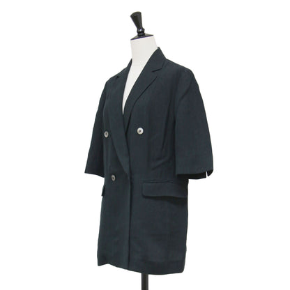 25春夏 レーヨンリネンオックス ハーフスリーブジャケット / ストレートシルエット オーバーサイズ 半袖 ダブルブレスト スリット シェルボタン