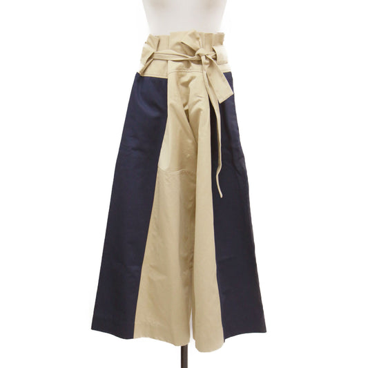バイカラー ハイウエスト ワイドパンツ / Panelled Wide Leg Pant チノパン フレア リボン コットン