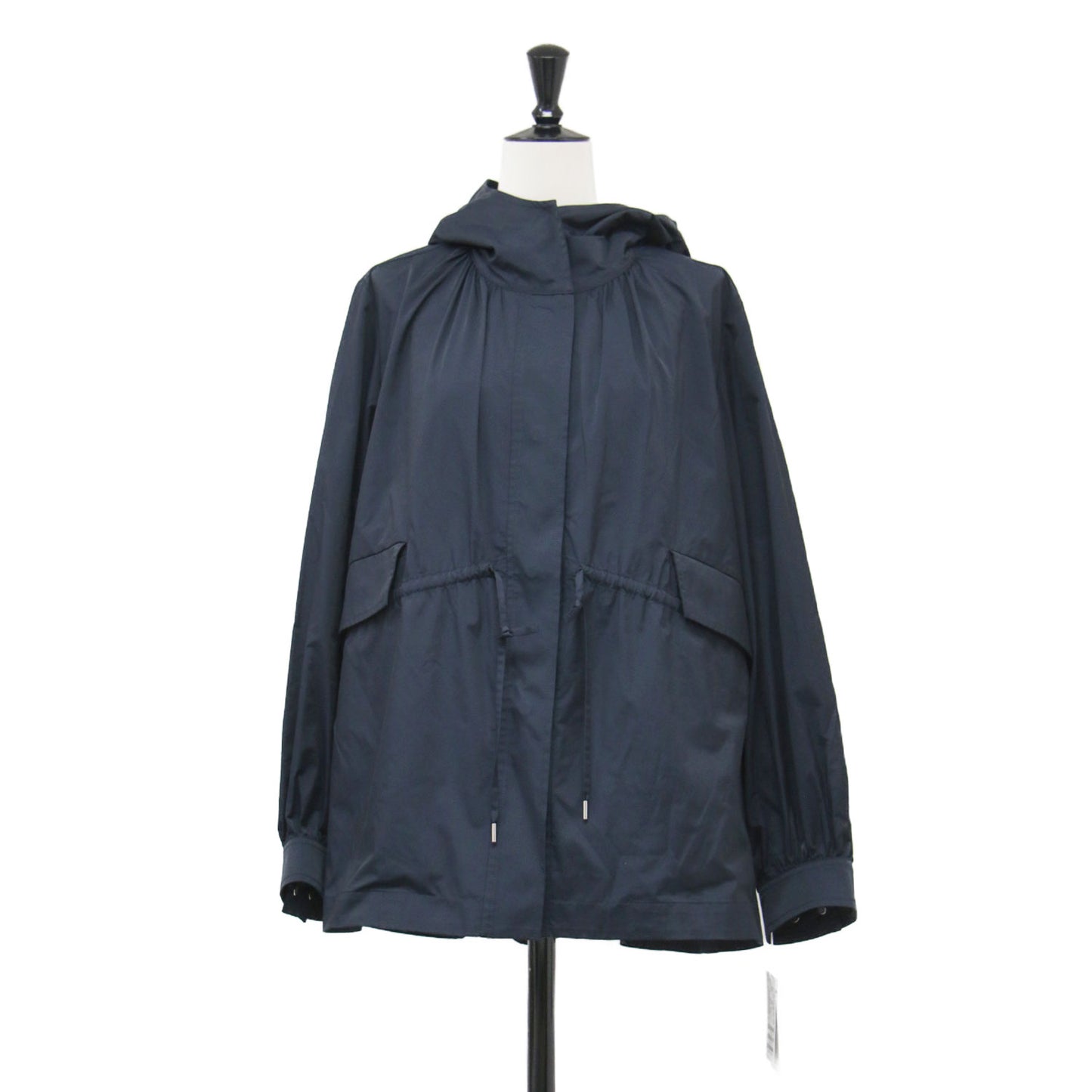 24春夏 ライトタフタ フーデット ショートコート / ジャケット 長袖 ギャザー フレア コットン