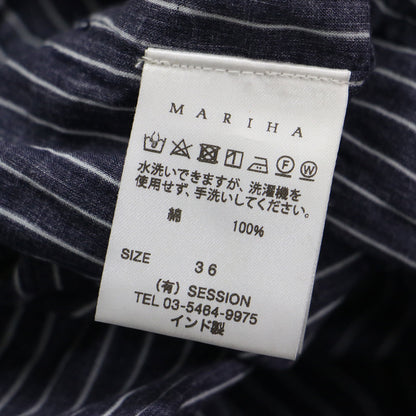 鳥のさえずりのドレス / シャツワンピース 長袖 バンドカラー ストライプ ロング丈 スリット コットン