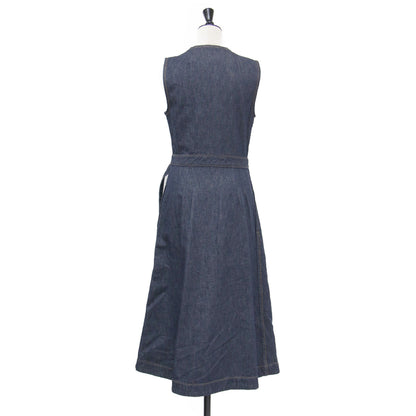 25春夏 デニムラップワンピース / MOD DENIM SL ALINE WRAP DR ドレス Aライン Vネック ノースリーブ ベルト コットン ウォッシャブル
