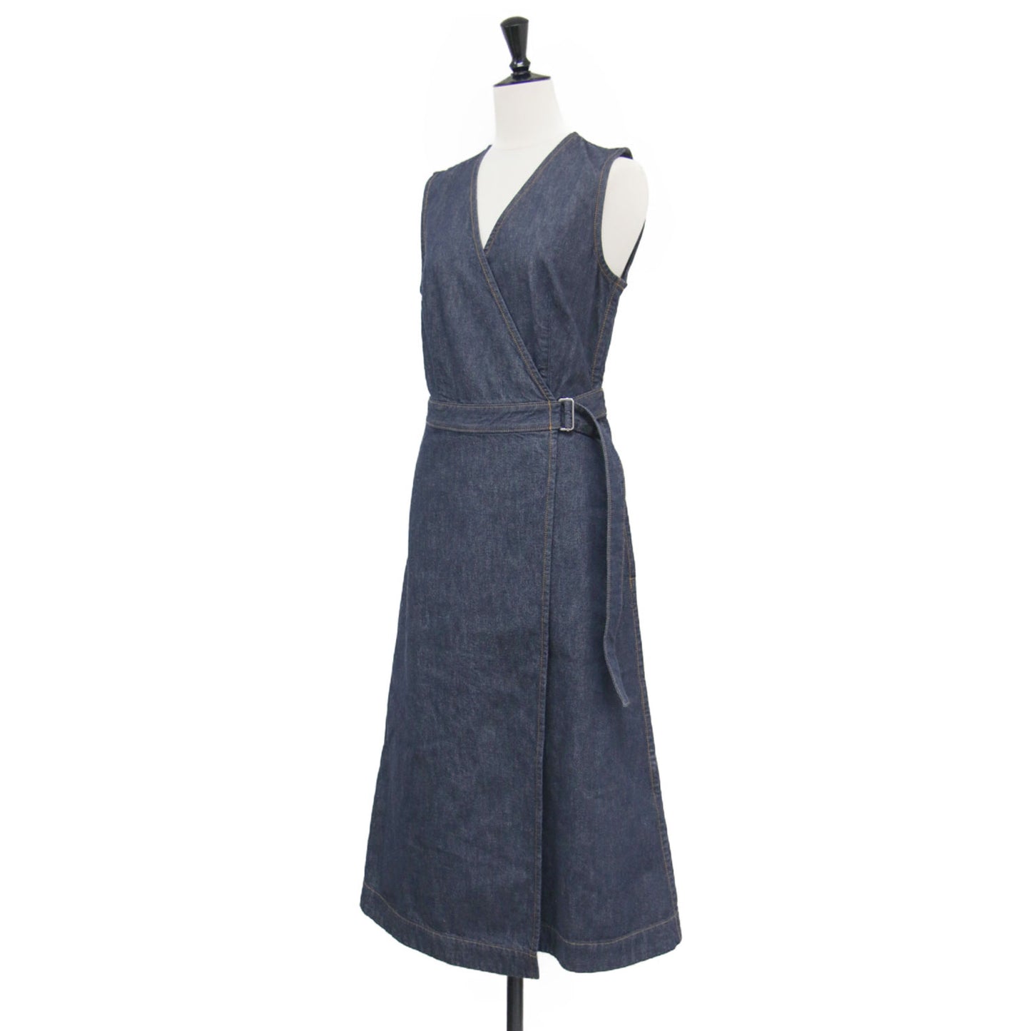 25春夏 デニムラップワンピース / MOD DENIM SL ALINE WRAP DR ドレス Aライン Vネック ノースリーブ ベルト コットン ウォッシャブル