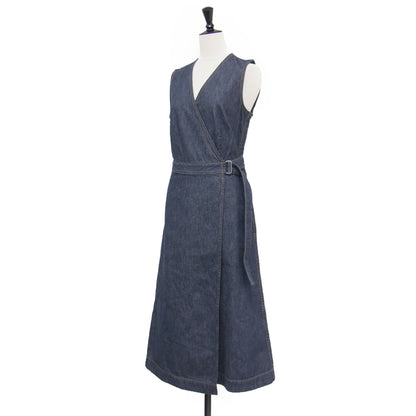 25春夏 デニムラップワンピース / MOD DENIM SL ALINE WRAP DR ドレス Aライン Vネック ノースリーブ ベルト コットン ウォッシャブル