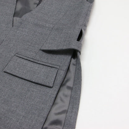 プルオーバー ジレ / ベスト Vネック ノースリーブ サイドベルト バックファスナー ウール