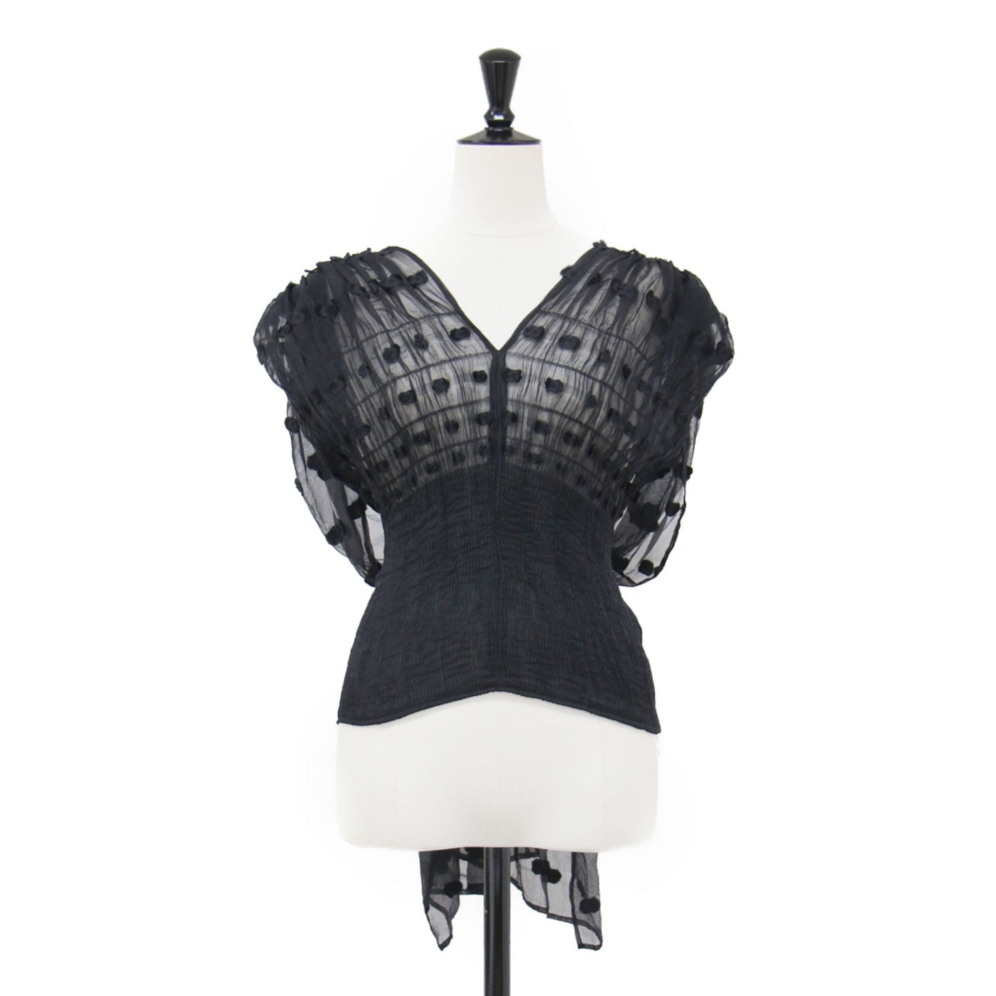 チュール ドット シアープルオーバー / Geometry Shirring Tops ブラウス ノースリーブ Vネック コンパクト