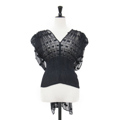 チュール ドット シアープルオーバー / Geometry Shirring Tops ブラウス ノースリーブ Vネック コンパクト