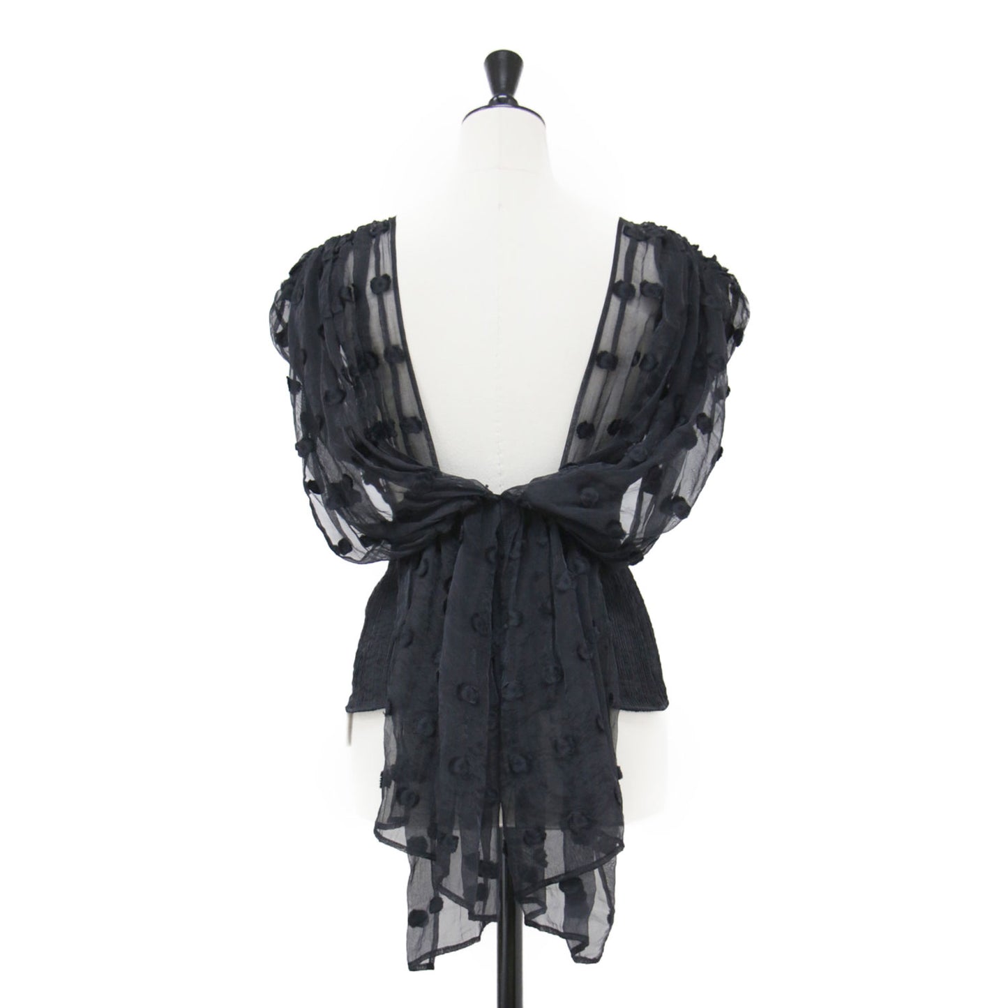 チュール ドット シアープルオーバー / Geometry Shirring Tops ブラウス ノースリーブ Vネック コンパクト