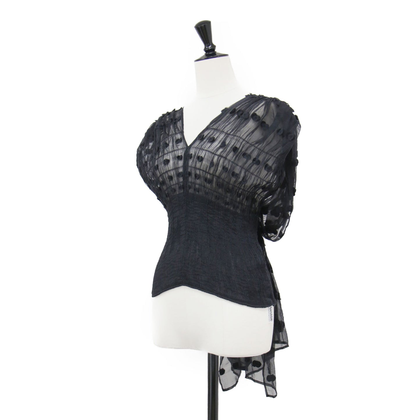 チュール ドット シアープルオーバー / Geometry Shirring Tops ブラウス ノースリーブ Vネック コンパクト
