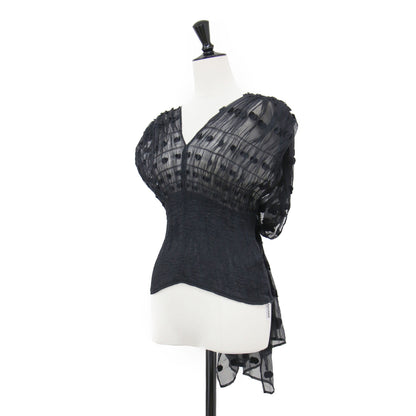 チュール ドット シアープルオーバー / Geometry Shirring Tops ブラウス ノースリーブ Vネック コンパクト