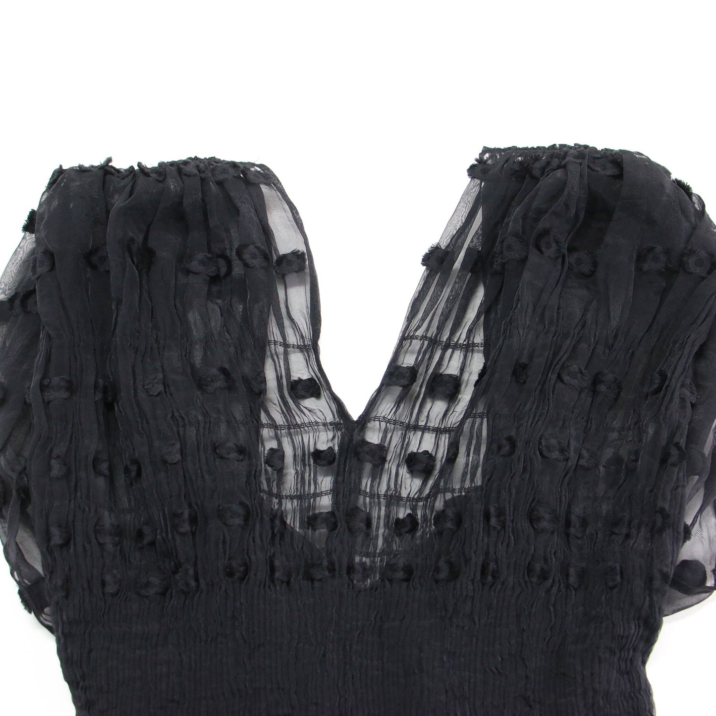 チュール ドット シアープルオーバー / Geometry Shirring Tops ブラウス ノースリーブ Vネック コンパクト